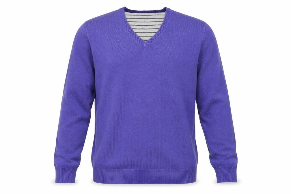 Marks and Spencer Men's Purple V-Neck Cotton Jumper Size M