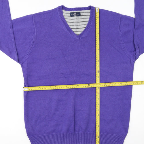 Marks and Spencer Men's Purple V-Neck Cotton Jumper Size M