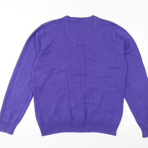 Marks and Spencer Men's Purple V-Neck Cotton Jumper Size M