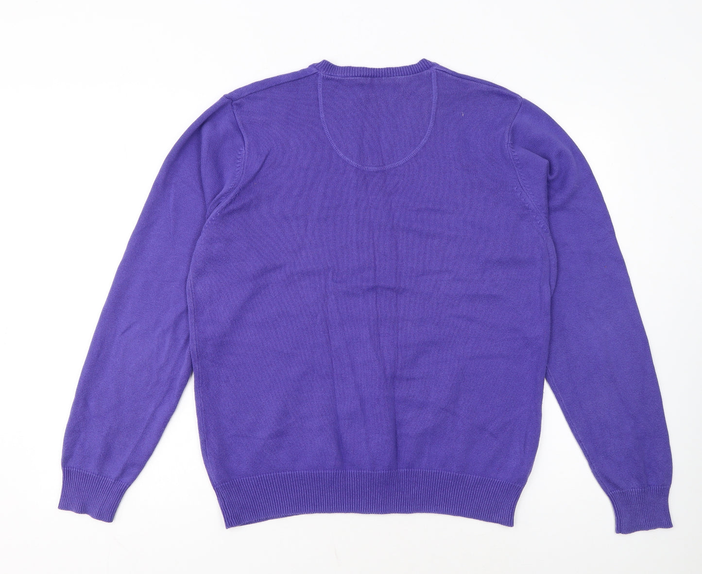 Marks and Spencer Men's Purple V-Neck Cotton Jumper Size M