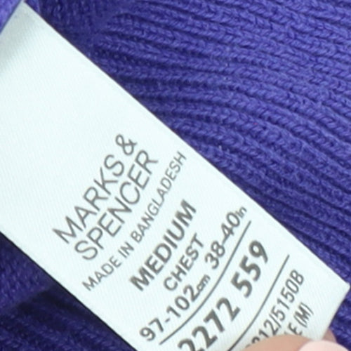 Marks and Spencer Men's Purple V-Neck Cotton Jumper Size M