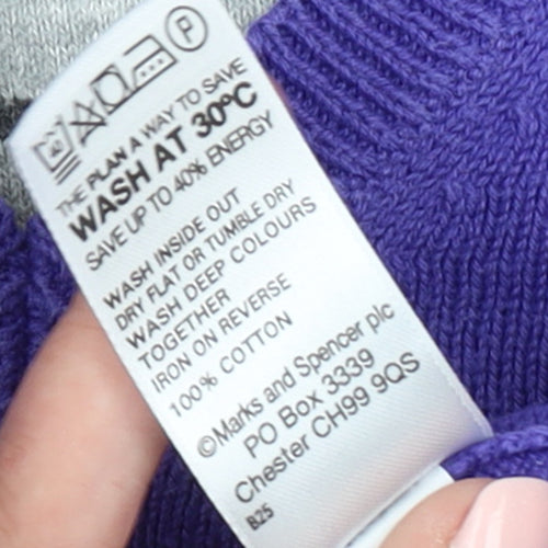 Marks and Spencer Men's Purple V-Neck Cotton Jumper Size M