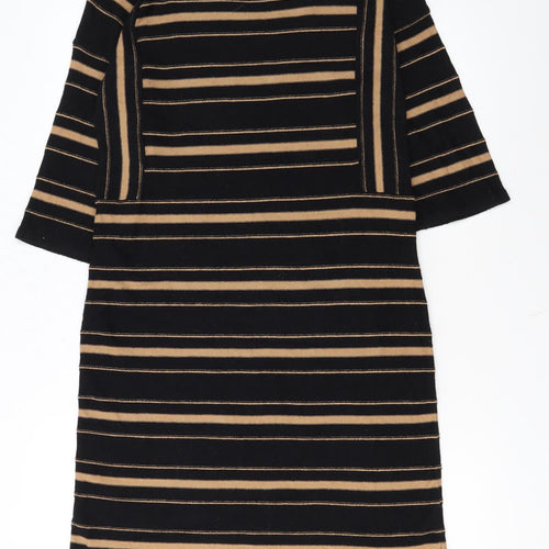 Monsoon Women Black Striped Shift Dress Size S 3/4 Sleeve Cotton