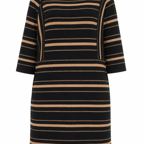 Monsoon Women Black Striped Shift Dress Size S 3/4 Sleeve Cotton