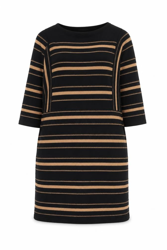 Monsoon Women Black Striped Shift Dress Size S 3/4 Sleeve Cotton