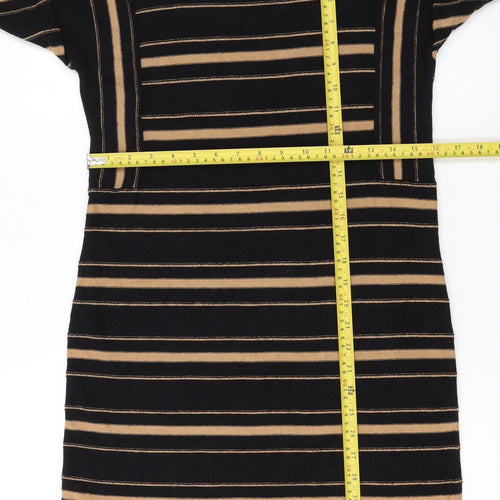 Monsoon Women Black Striped Shift Dress Size S 3/4 Sleeve Cotton