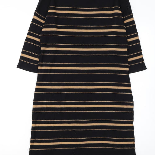 Monsoon Women Black Striped Shift Dress Size S 3/4 Sleeve Cotton