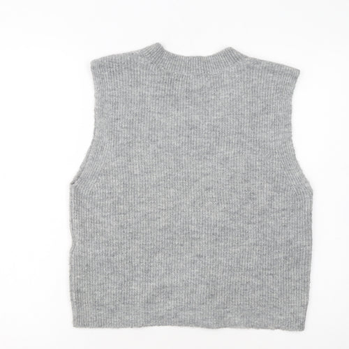 Pieces Women Grey Knit Sleeveless V-Neck Vest Jumper Size M
