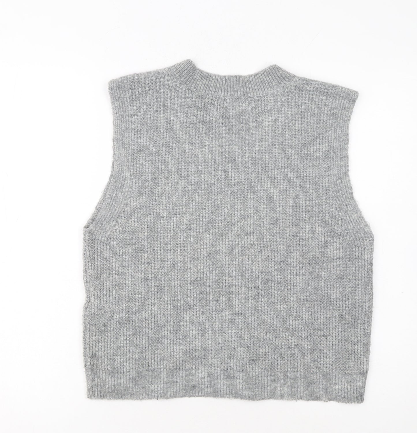Pieces Women Grey Knit Sleeveless V-Neck Vest Jumper Size M