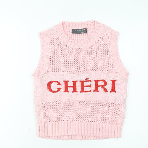 Primark Women Pink Knit Crew Neck Sleeveless Vest Jumper M