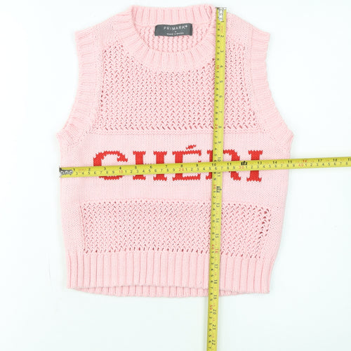Primark Women Pink Knit Crew Neck Sleeveless Vest Jumper M