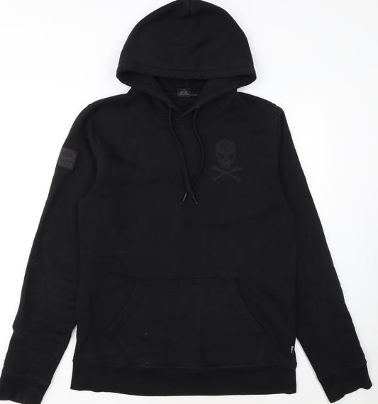Thrudark Men’s Black Pullover Hoodie Skull Logo Fleece Size M