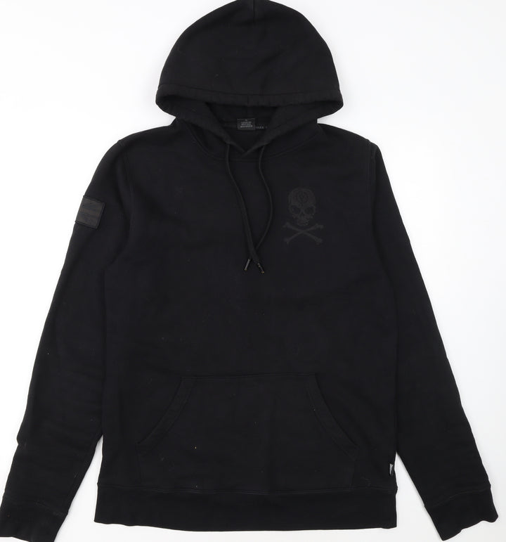 Thrudark Men’s Black Pullover Hoodie Skull Logo Fleece Size M