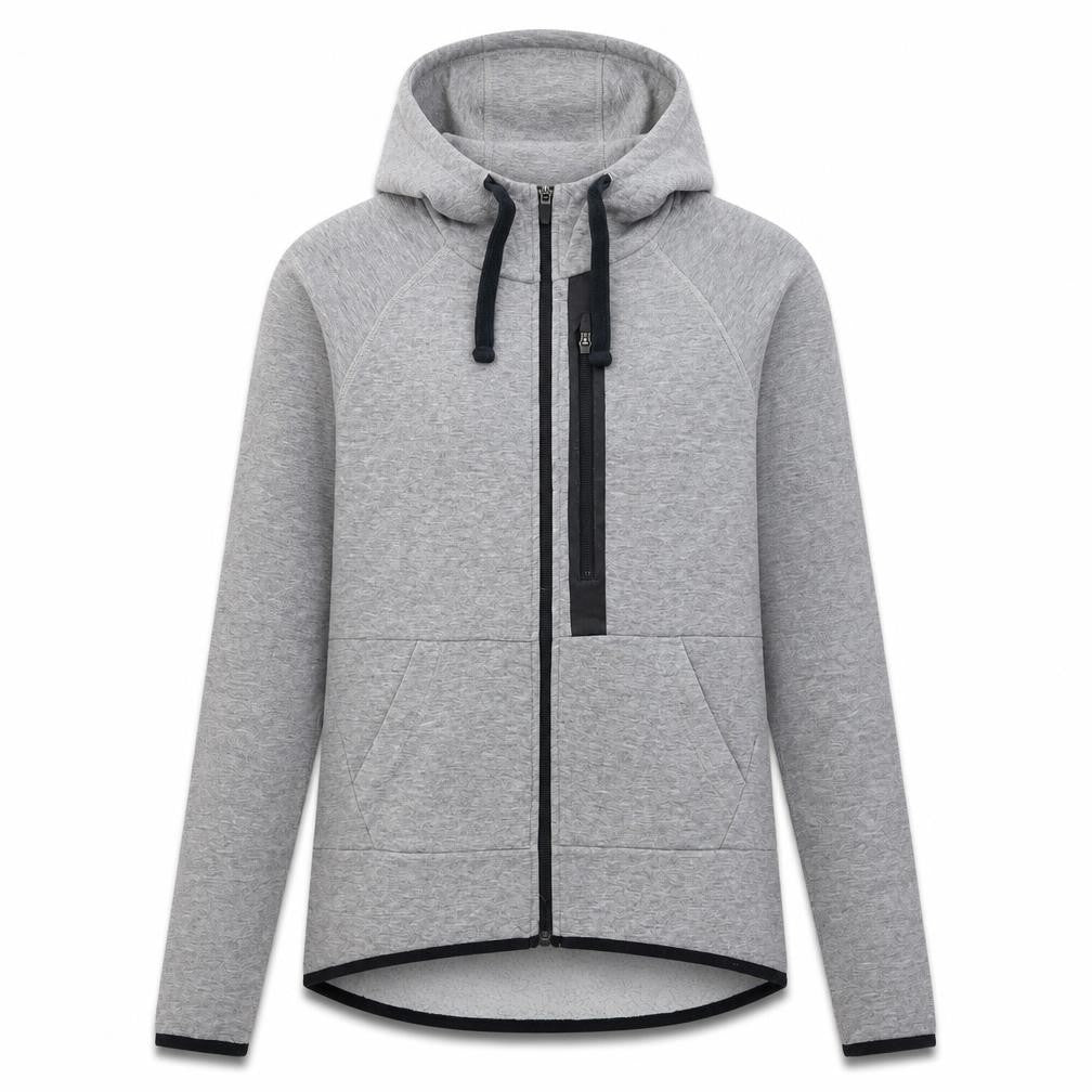 Front view of Crane women’s grey full zip hooded sweatshirt small 8-10