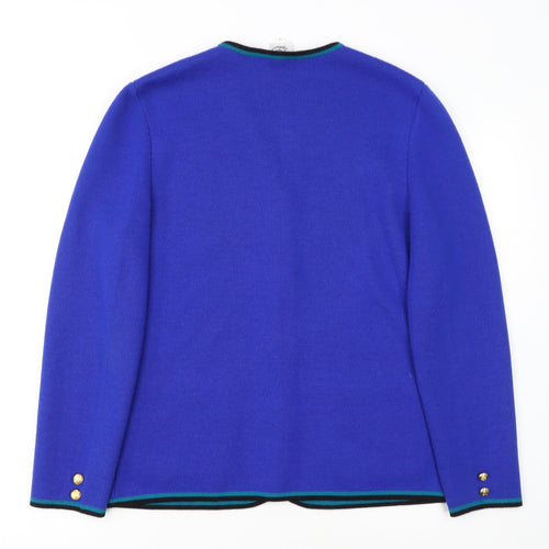 C&D Women’s Blue Wool Cardigan Size 12 V-Neck Geometric Classic Knit