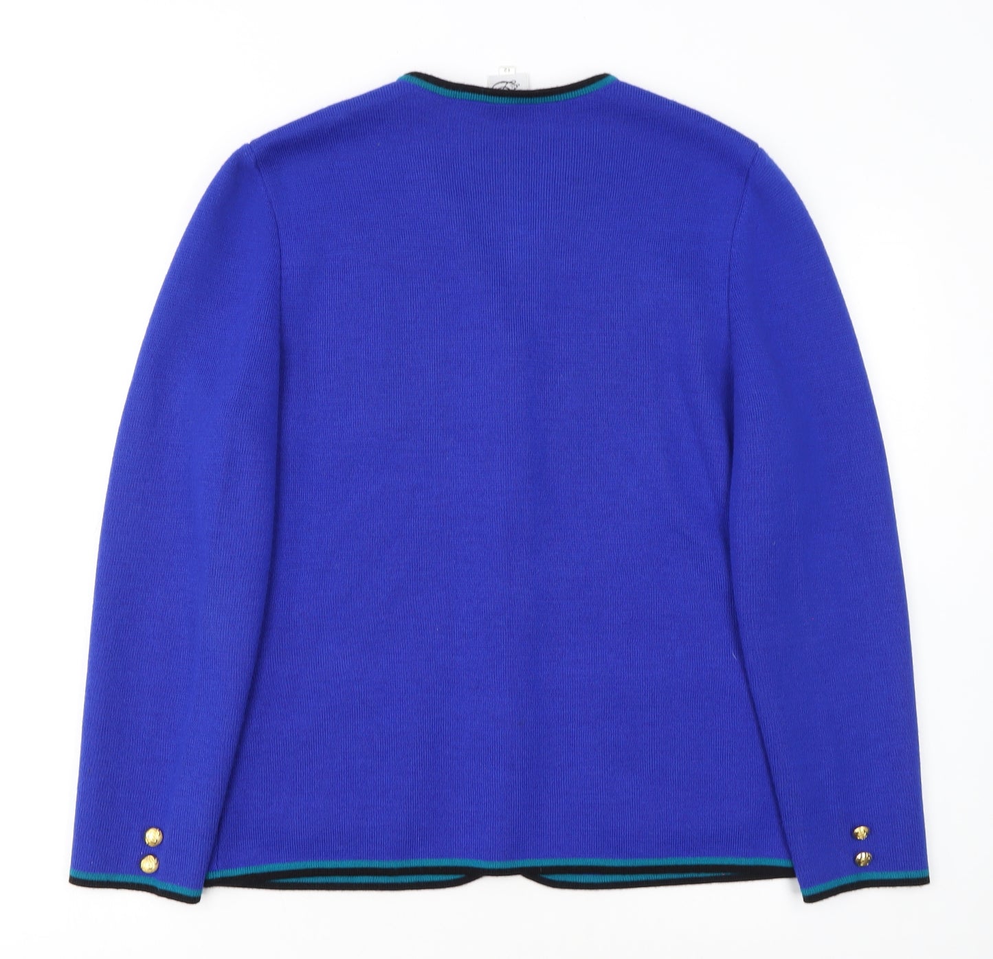 C&D Women’s Blue Wool Cardigan Size 12 V-Neck Geometric Classic Knit
