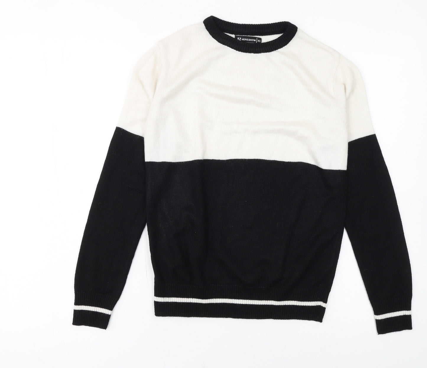 HERE & NOW Women's Black & White Colour Block Acrylic Jumper XS