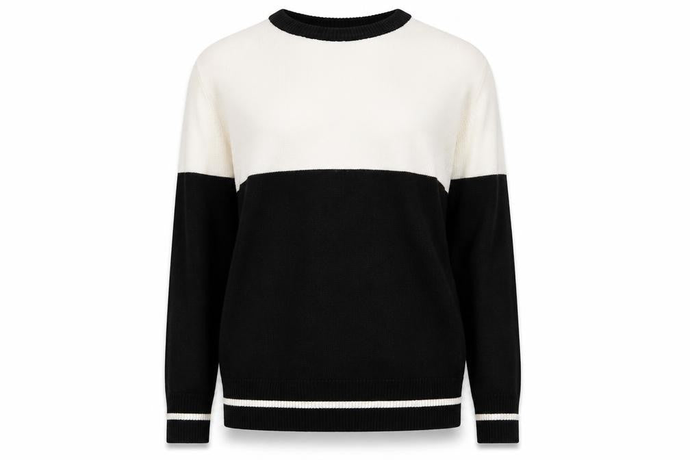 Front view of HERE & NOW Women's Black & White Colour Block Acrylic Jumper XS