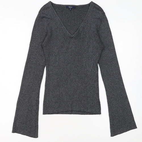 Debenhams Women Grey Size 10 V-Neck Knit Pullover Jumper
