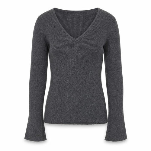 Debenhams Women Grey Size 10 V-Neck Knit Pullover Jumper