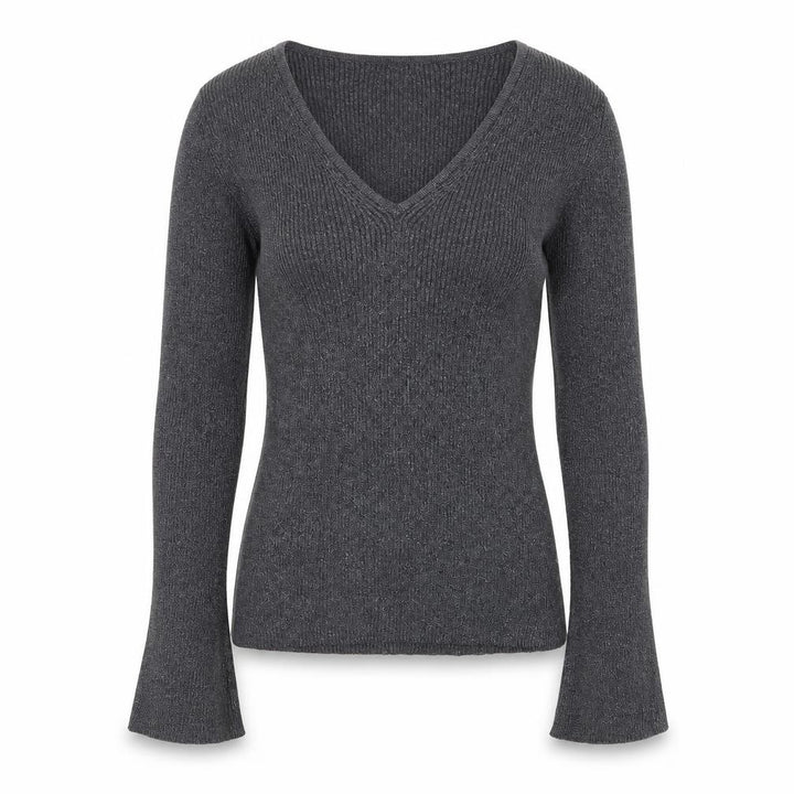 Debenhams Women Grey Size 10 V-Neck Knit Pullover Jumper