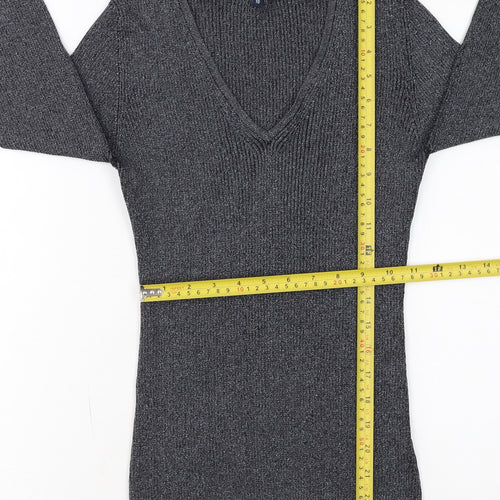 Debenhams Women Grey Size 10 V-Neck Knit Pullover Jumper