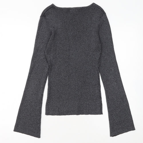 Debenhams Women Grey Size 10 V-Neck Knit Pullover Jumper