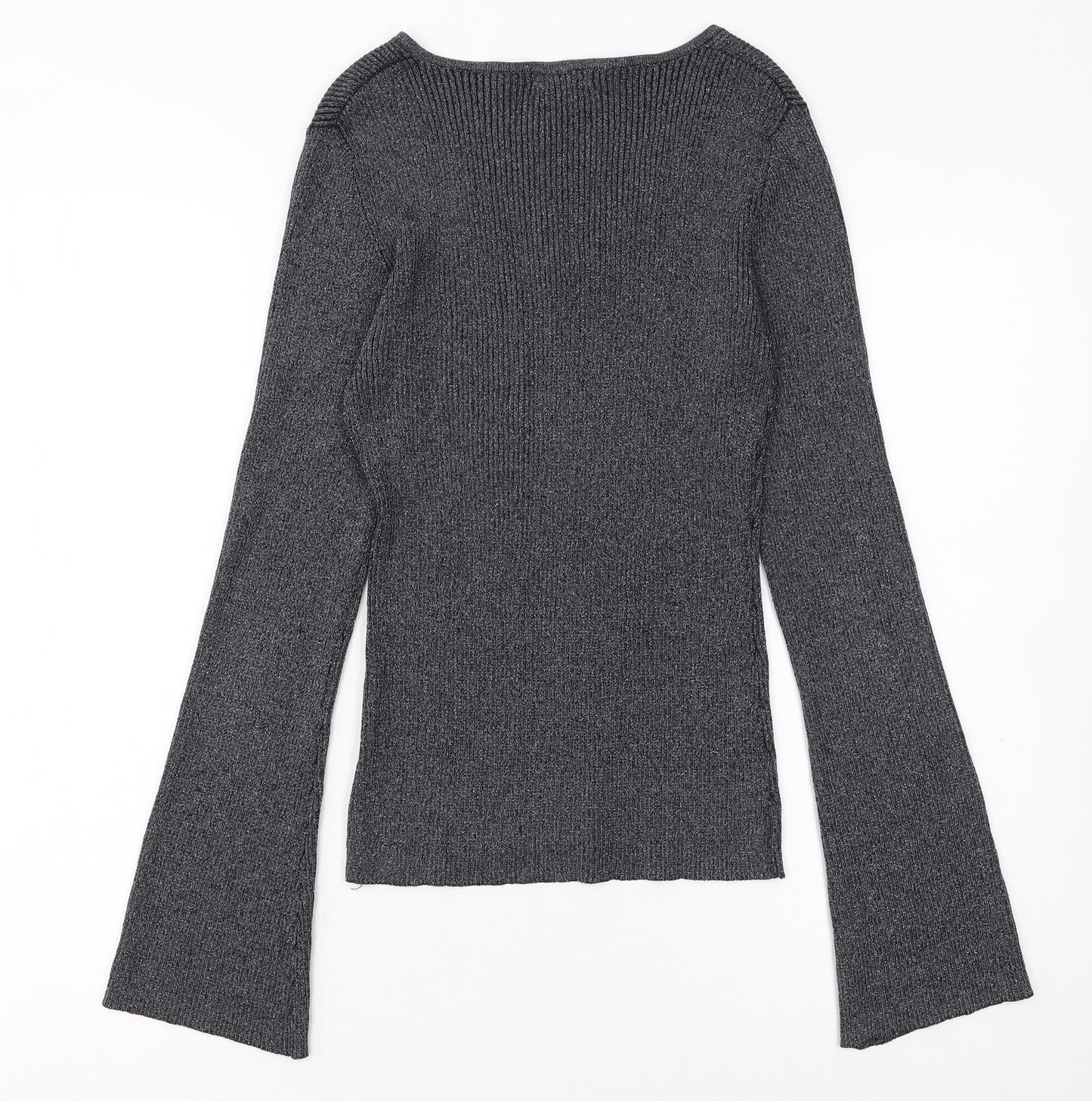 Debenhams Women Grey Size 10 V-Neck Knit Pullover Jumper