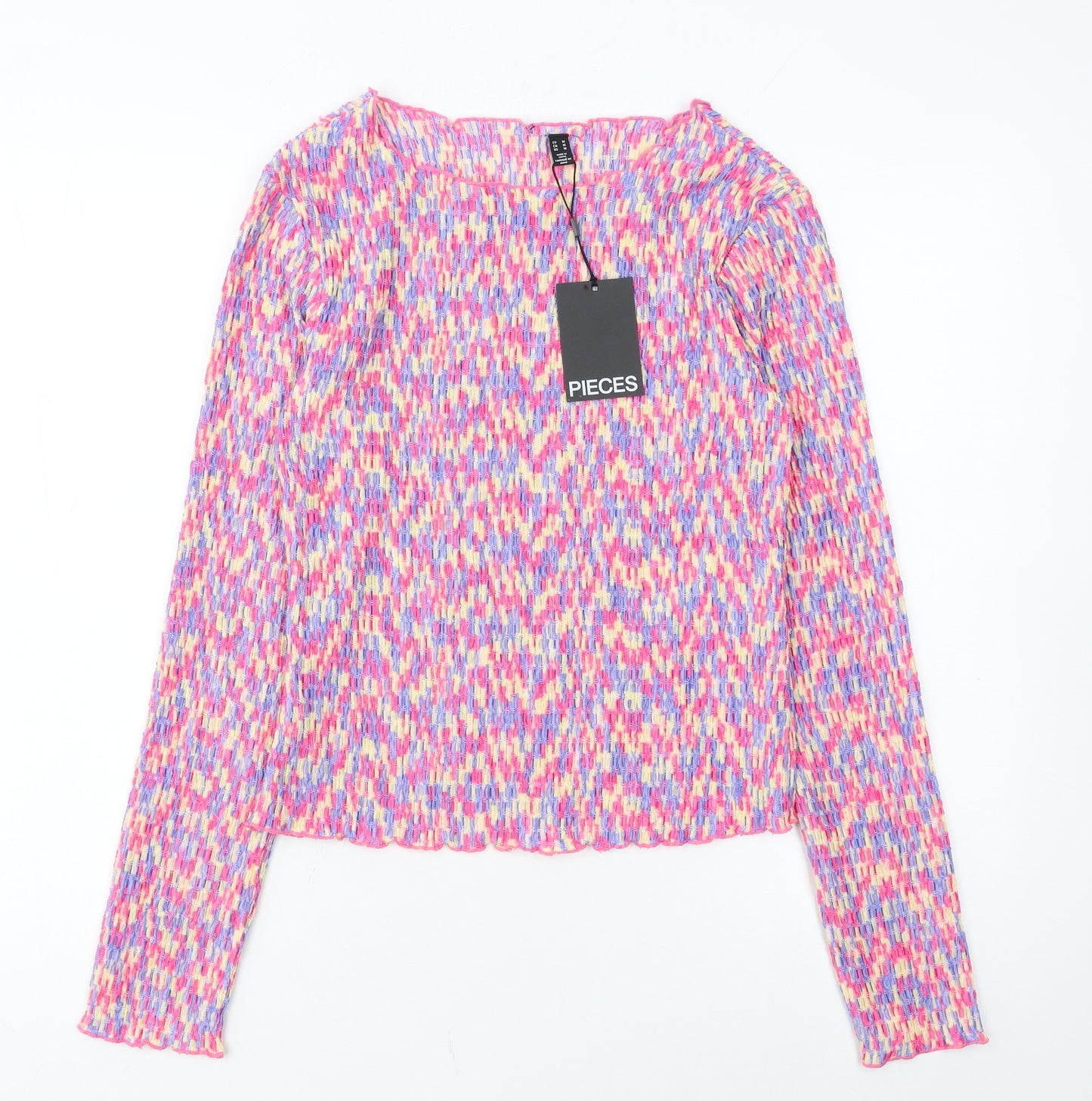 Pieces Womens Multicoloured Cropped Long Sleeve Slim Fit Blouse M