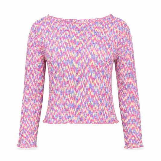 Front view of Pieces women’s multicoloured cropped long sleeve slim fit blouse m
