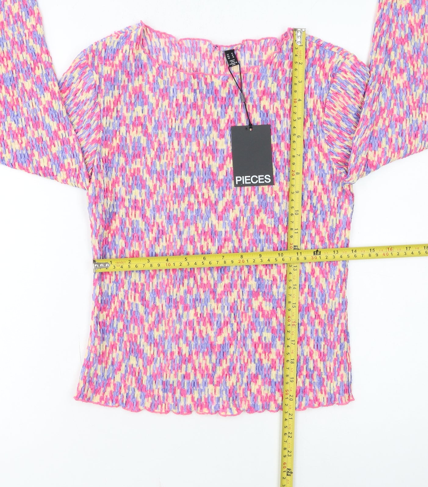 Pieces Womens Multicoloured Cropped Long Sleeve Slim Fit Blouse M