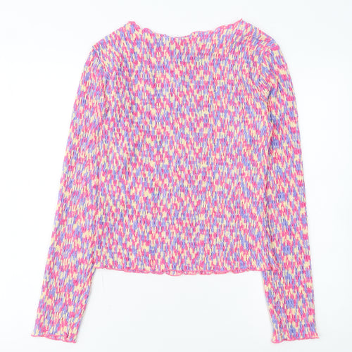 Pieces Womens Multicoloured Cropped Long Sleeve Slim Fit Blouse M