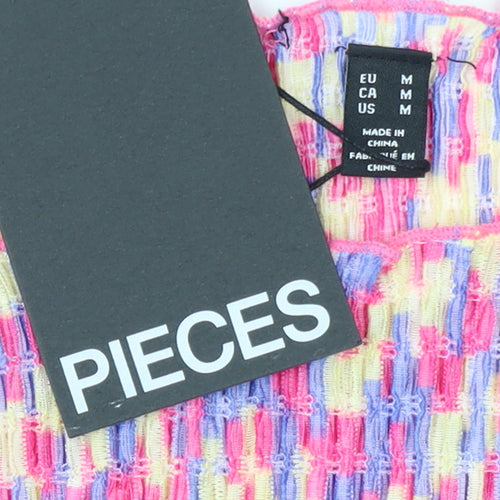Pieces Womens Multicoloured Cropped Long Sleeve Slim Fit Blouse M