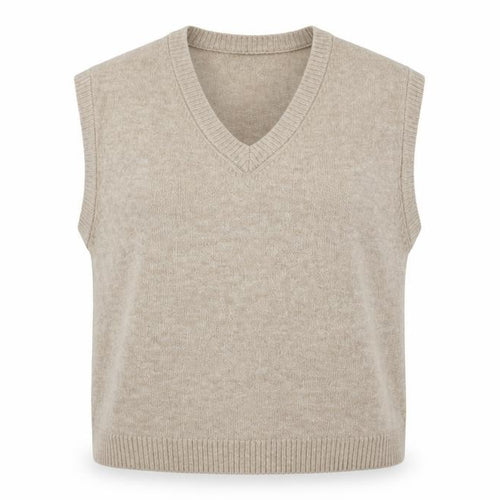 H&M Women Beige V-Neck Knit Sleeveless Vest Jumper Size M