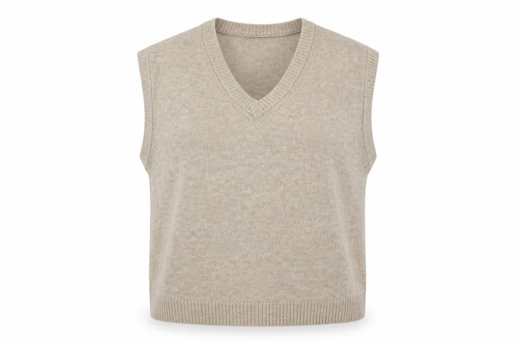 H&M Women Beige V-Neck Knit Sleeveless Vest Jumper Size M