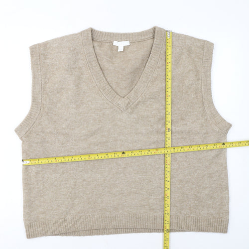 H&M Women Beige V-Neck Knit Sleeveless Vest Jumper Size M