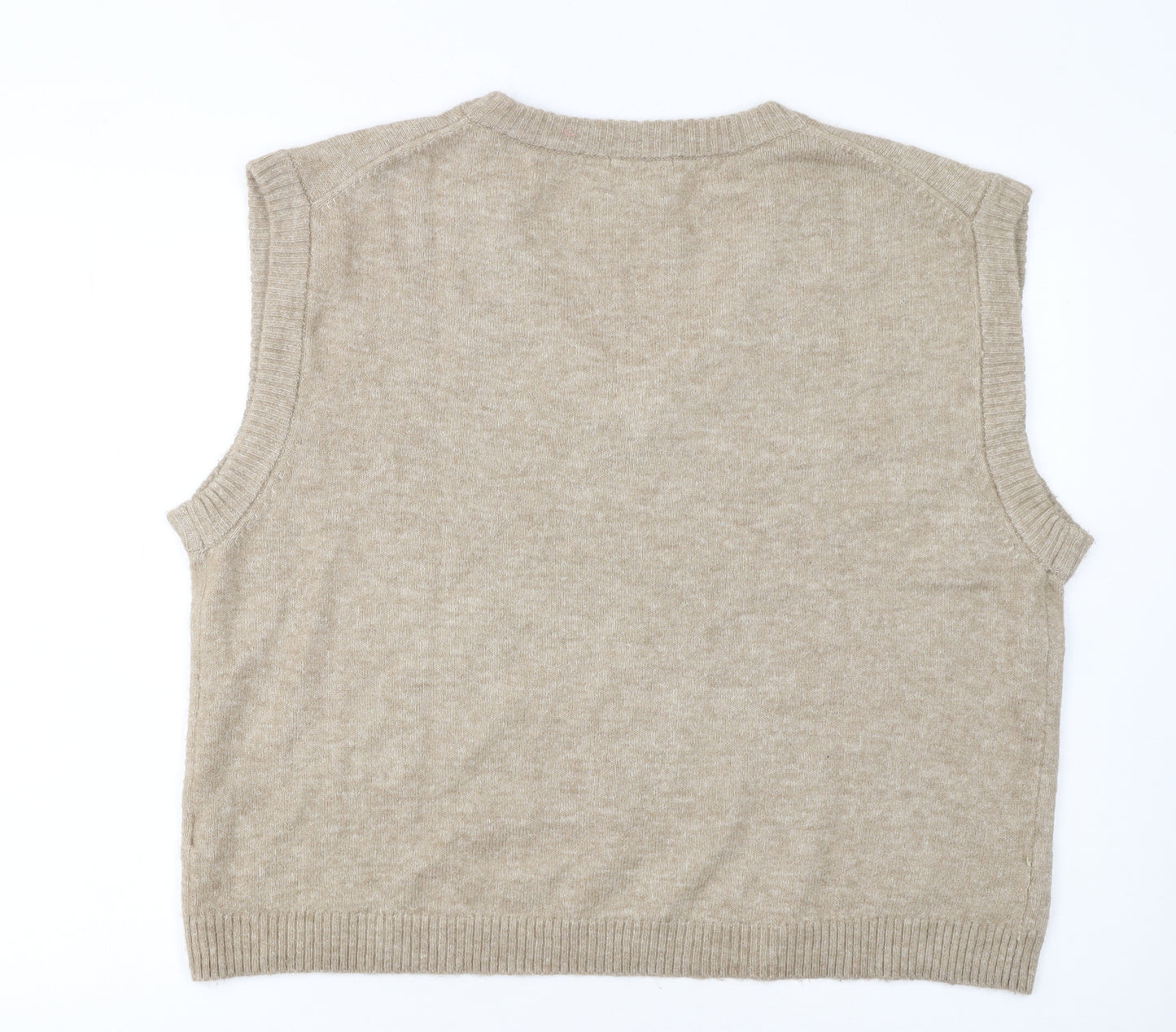 H&M Women Beige V-Neck Knit Sleeveless Vest Jumper Size M