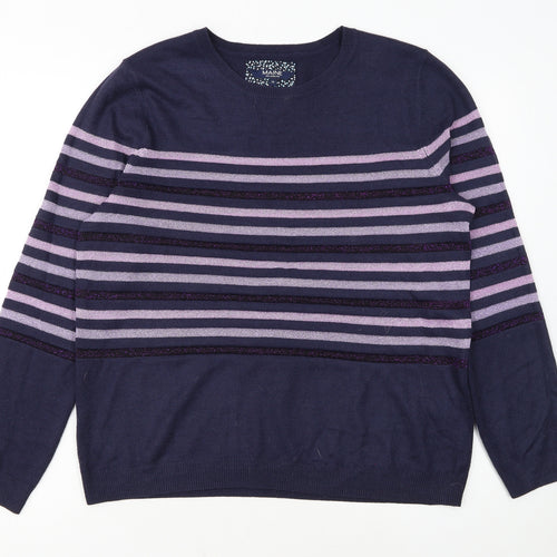 Maine New England Womens Blue Stripe Crew Neck Jumper Size 16