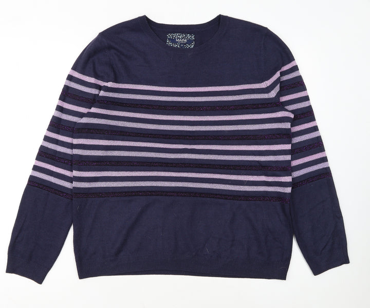 Maine New England Womens Blue Stripe Crew Neck Jumper Size 16