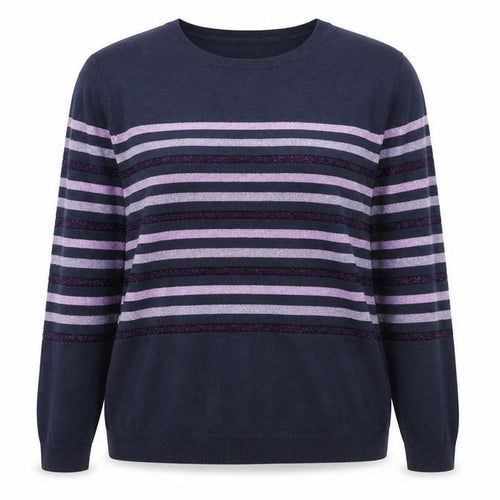 Maine New England Womens Blue Stripe Crew Neck Jumper Size 16