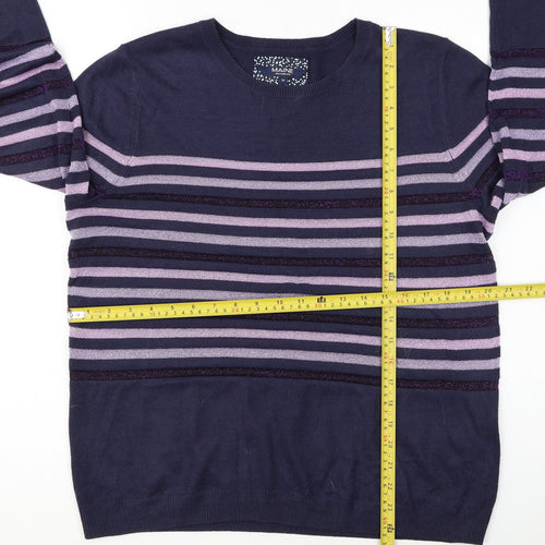 Maine New England Womens Blue Stripe Crew Neck Jumper Size 16