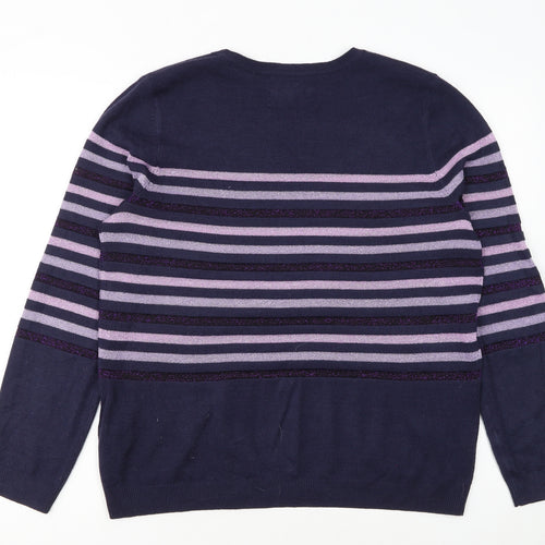 Maine New England Womens Blue Stripe Crew Neck Jumper Size 16