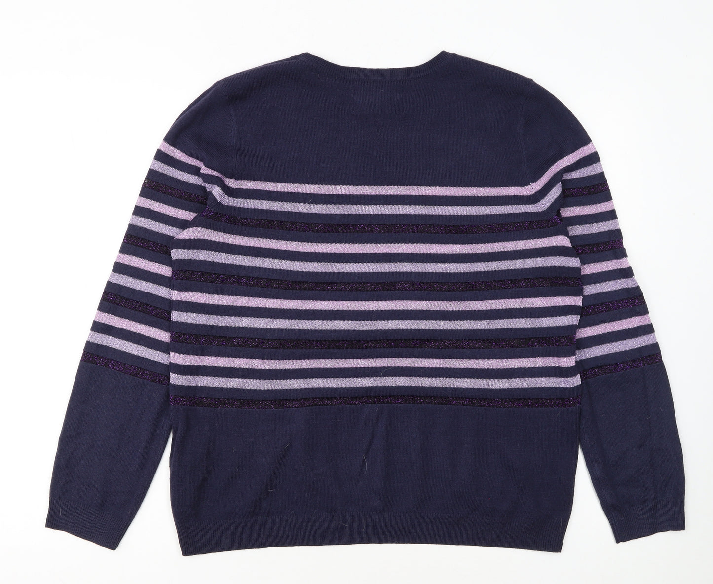Maine New England Womens Blue Stripe Crew Neck Jumper Size 16