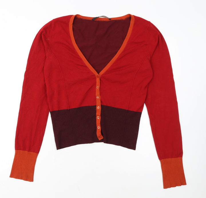 Expresso Womens Red V-Neck Long Sleeve Slim Cardigan L