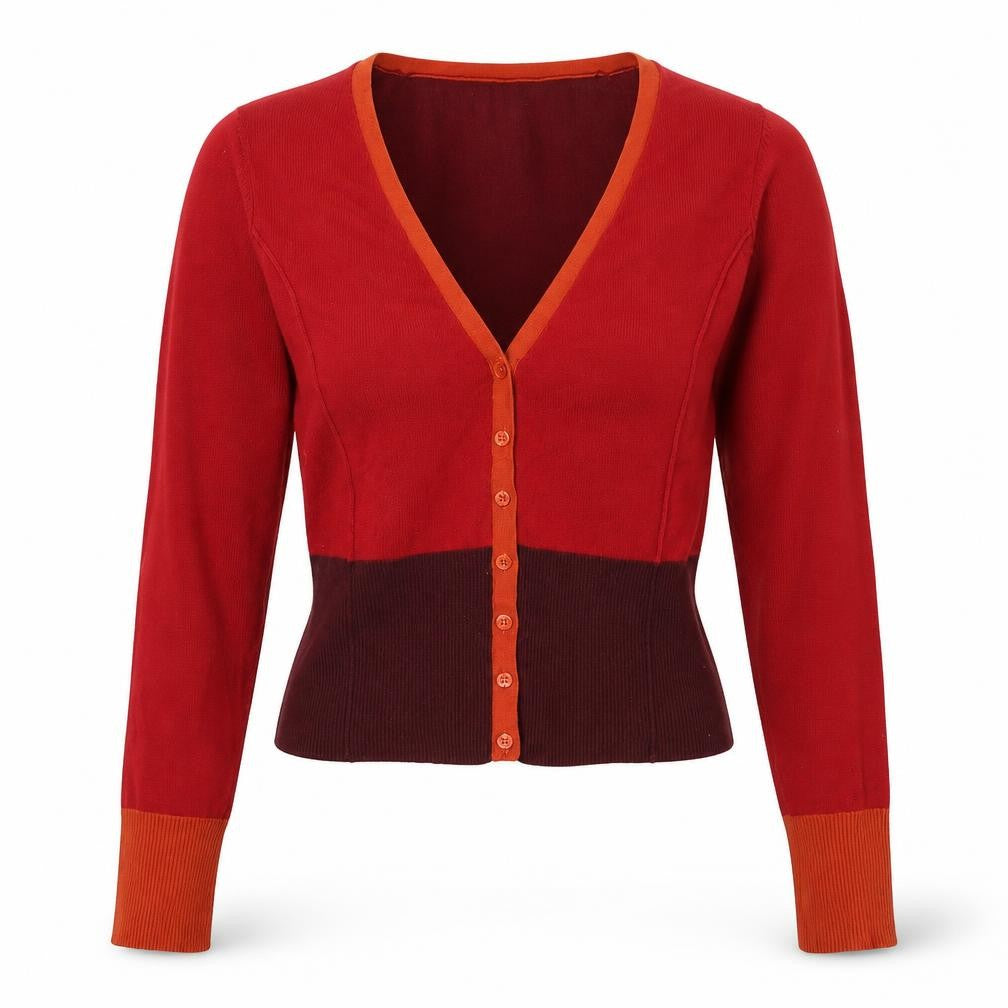 Expresso Womens Red V-Neck Long Sleeve Slim Cardigan L