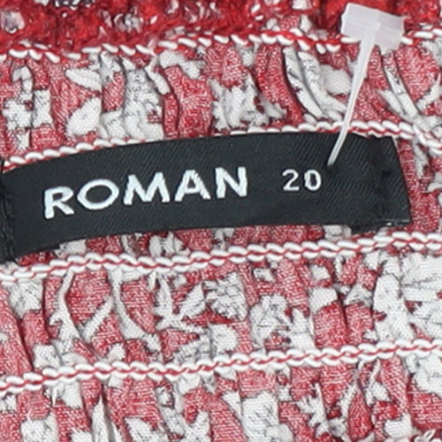 Roman Women's Red Floral Smocked Off Shoulder A-Line Midi Dress Size 20