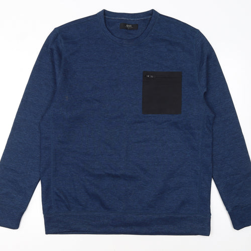 Matalan Mens Blue Pullover Sweatshirt Large Crew Neck Fleece Zip Pocket