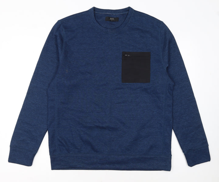 Matalan Mens Blue Pullover Sweatshirt Large Crew Neck Fleece Zip Pocket