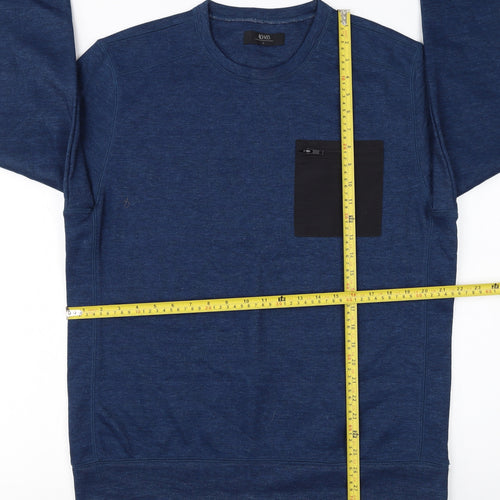Matalan Mens Blue Pullover Sweatshirt Large Crew Neck Fleece Zip Pocket