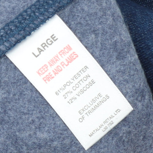 Matalan Mens Blue Pullover Sweatshirt Large Crew Neck Fleece Zip Pocket